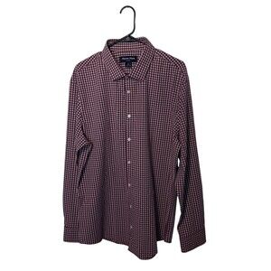 Mizzen Main Shirt Mens XL Maroon Plaid Gingham Performance Stretch Trim Fit